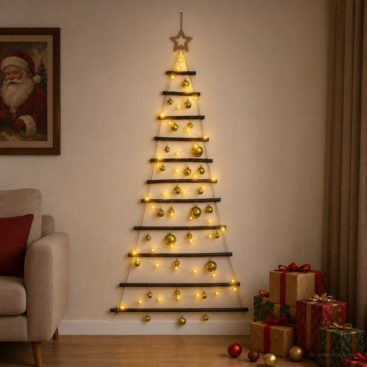 Hangende kerstboom met ballen 150 cm 80 LED's Warmwit is nu te koop bij PeponiXL, paradijselijk wonen!