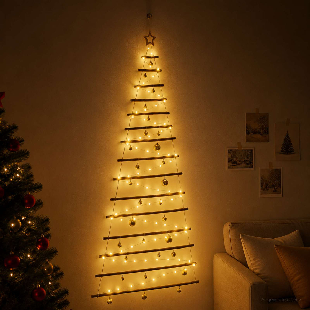 Hangende kerstboom met ballen 210 cm 130 LED's Warmwit is nu te koop bij PeponiXL, paradijselijk wonen!