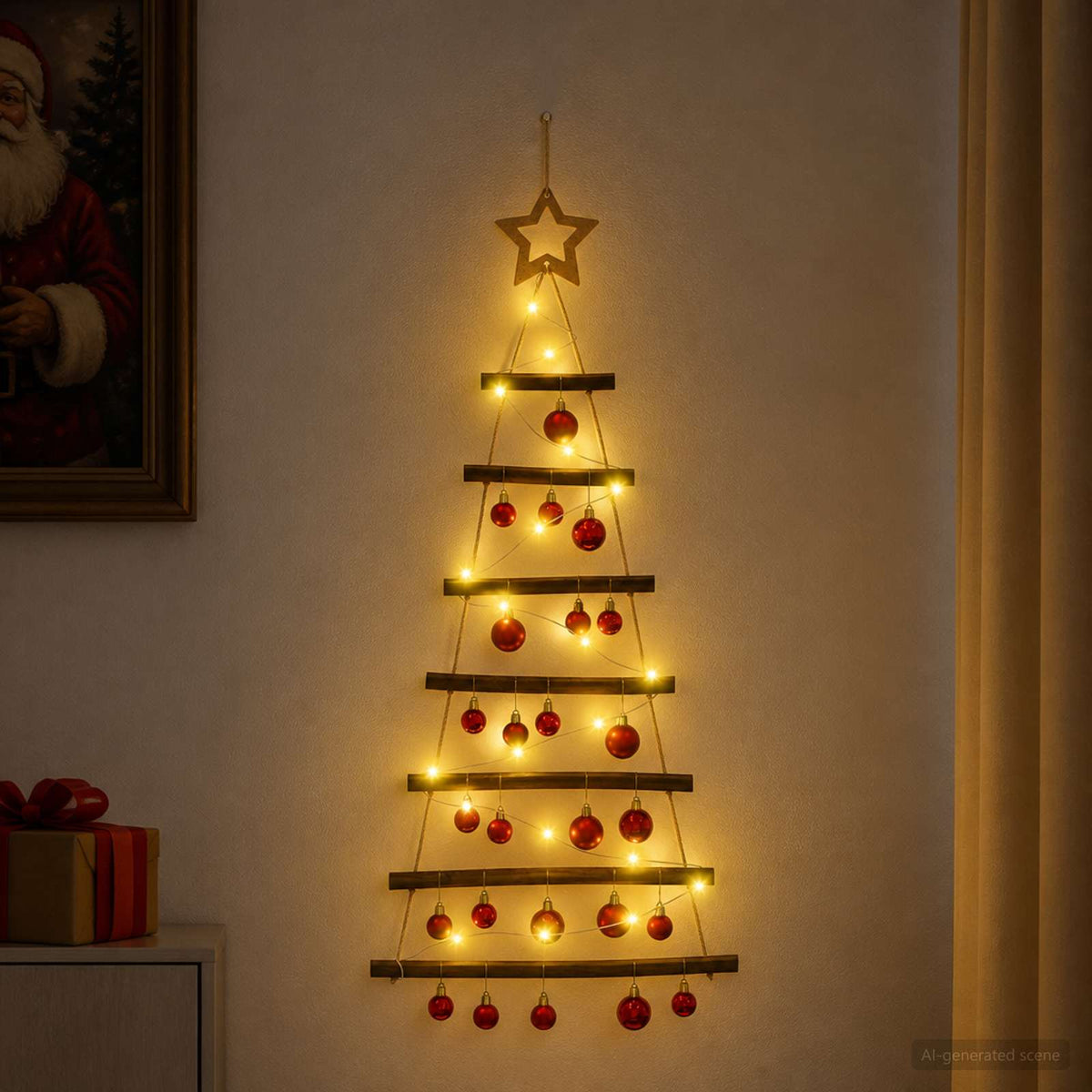 Hangende kerstboom met ballen 90 cm 30 LED's Warmwit is nu te koop bij PeponiXL, paradijselijk wonen!