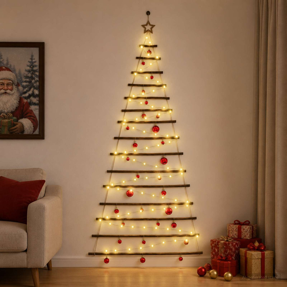 Hangende kerstboom met ballen 210 cm 130 LED's Warmwit is nu te koop bij PeponiXL, paradijselijk wonen!