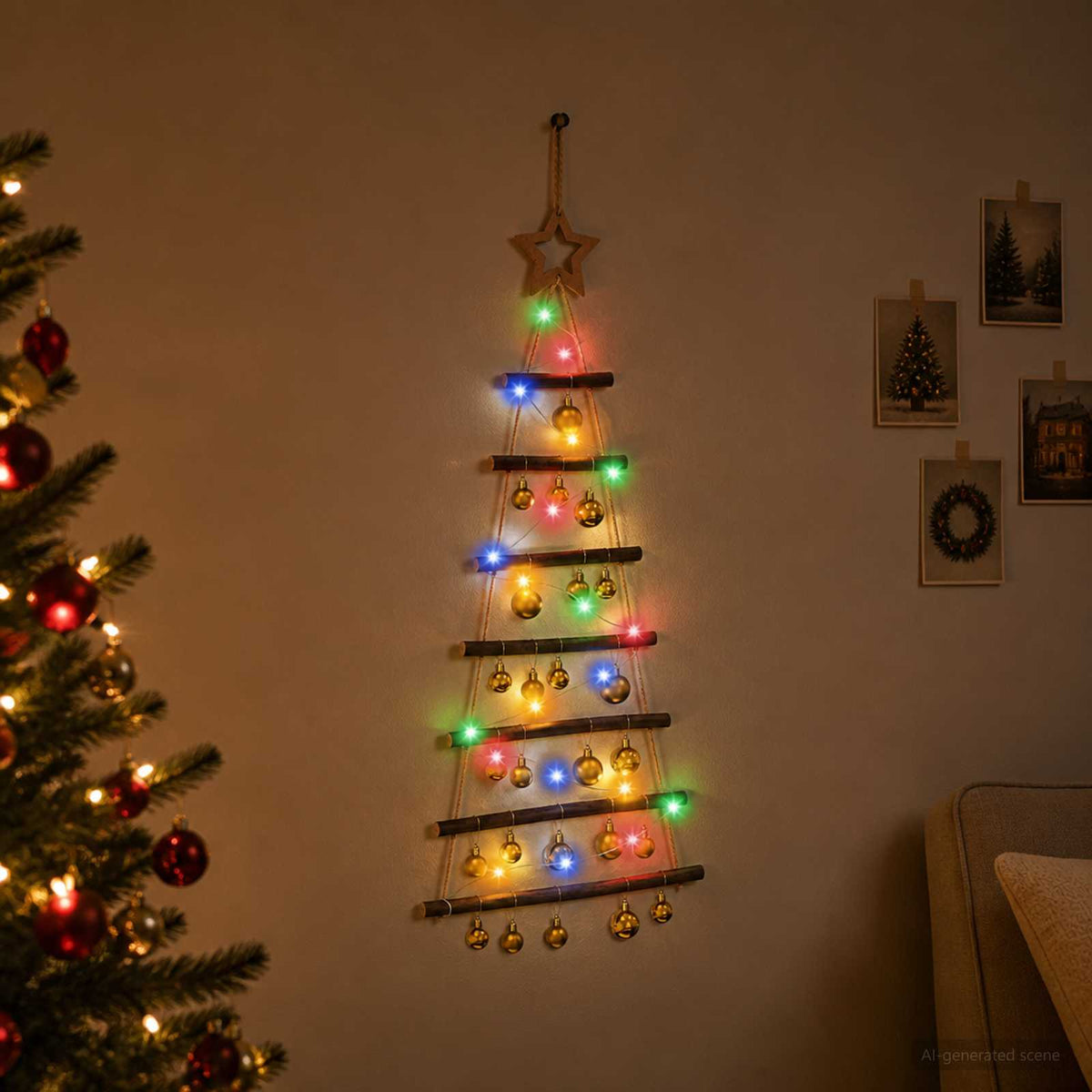 Hangende kerstboom met ballen 90 cm 30 LED's Meerkleurig is nu te koop bij PeponiXL, paradijselijk wonen!