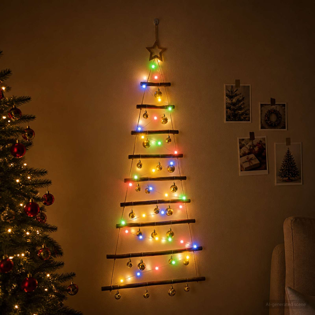 Hangende kerstboom met ballen 120 cm 50 LED's Meerkleurig is nu te koop bij PeponiXL, paradijselijk wonen!