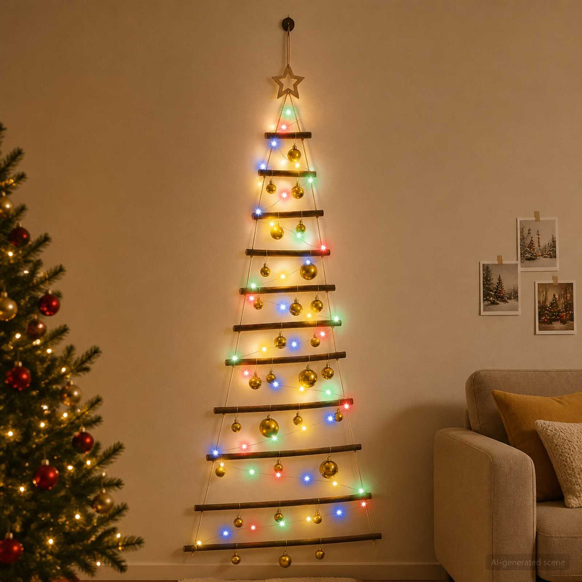 Hangende kerstboom met ballen 150 cm 80 LED's Meerkleurig is nu te koop bij PeponiXL, paradijselijk wonen!