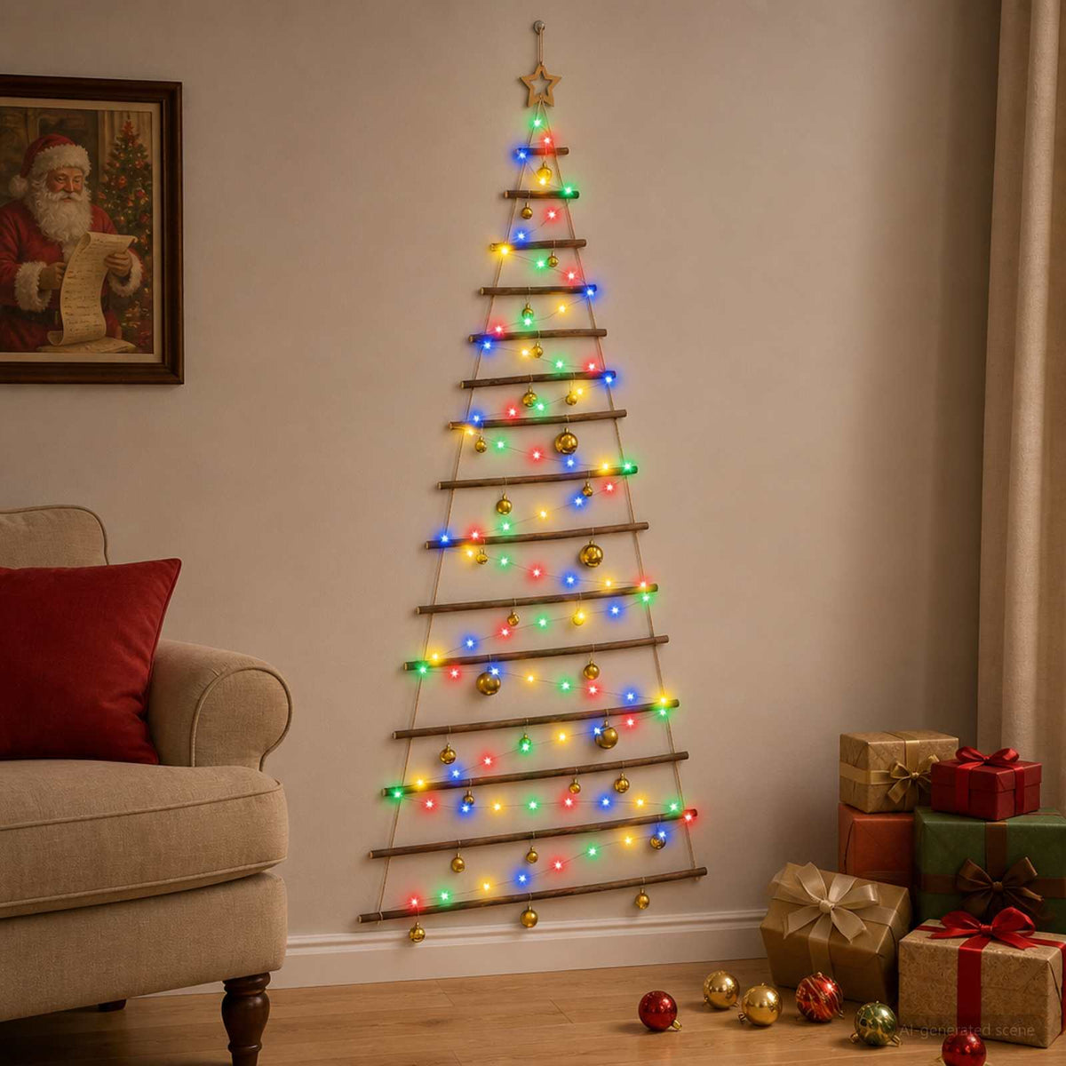 Hangende kerstboom met ballen 210 cm 130 LED's Meerkleurig is nu te koop bij PeponiXL, paradijselijk wonen!