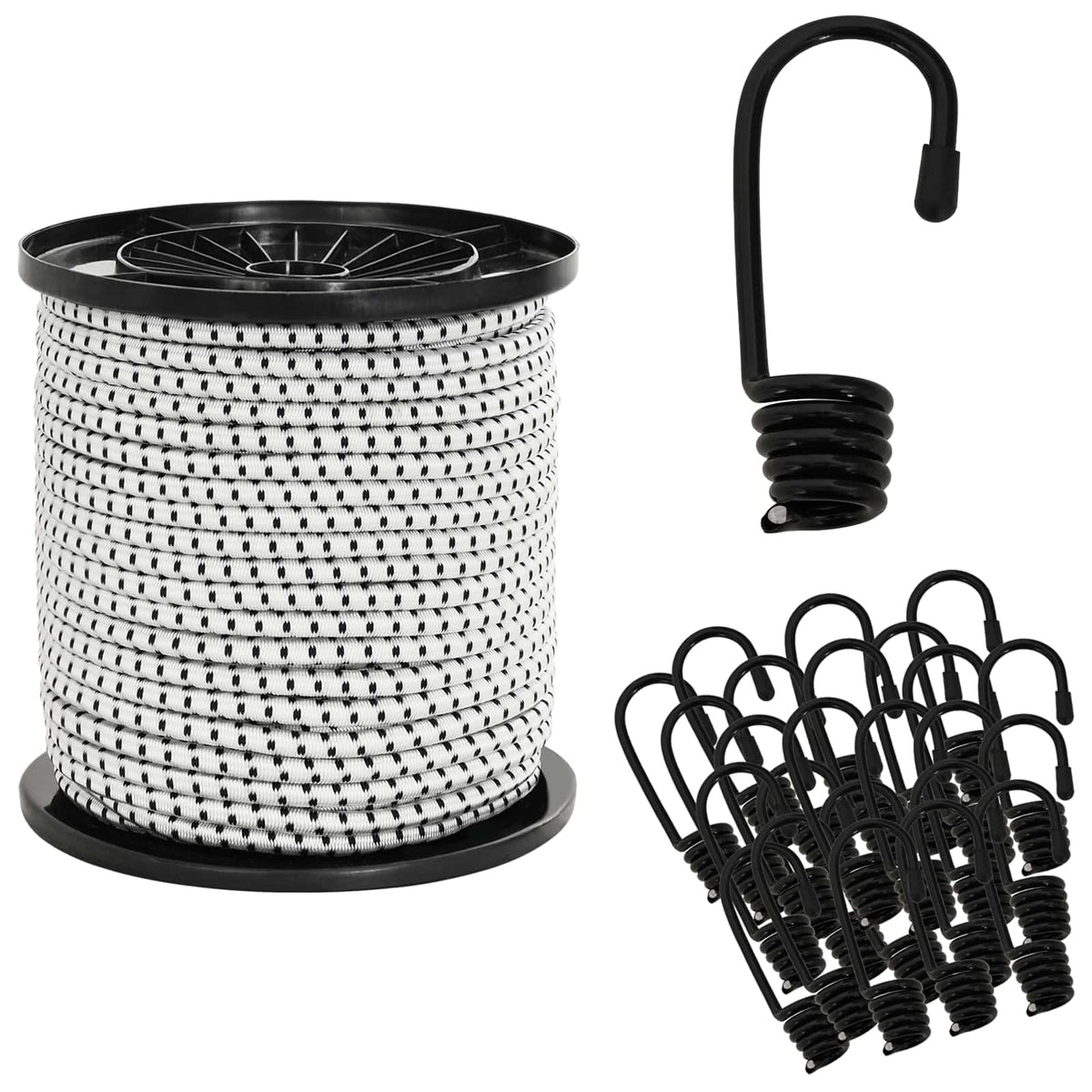 Bungee Koorden met Haken 4 mm Zwart en Wit PP en rubber is nu te koop bij PeponiXL, paradijselijk wonen!