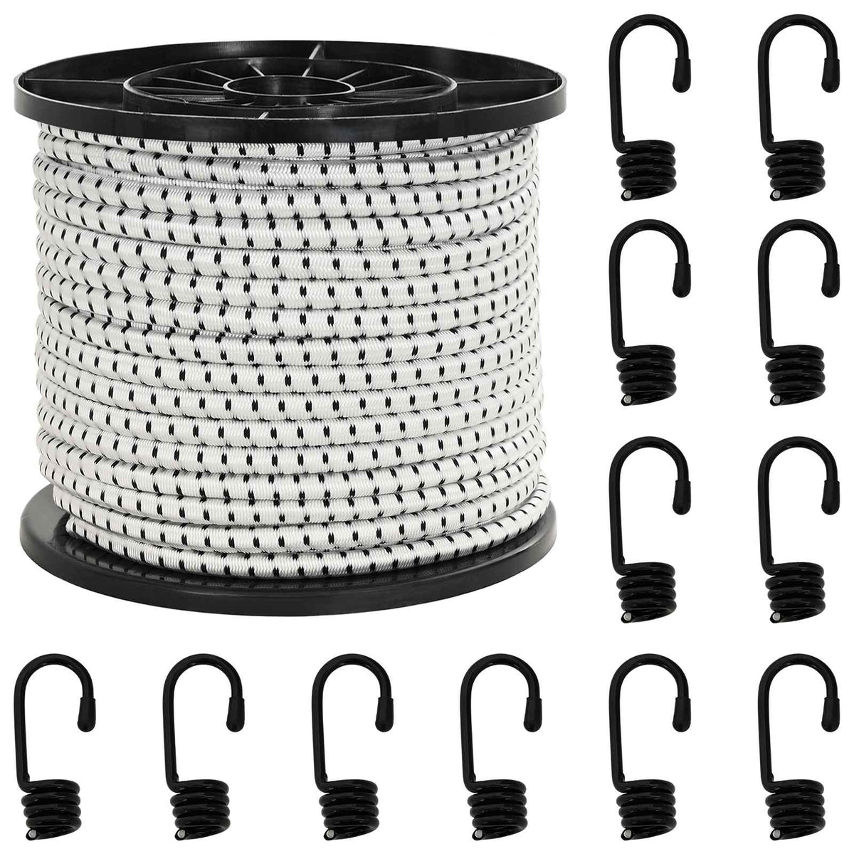 Bungee Koorden met Haken 8 mm Zwart en Wit PP en rubber is nu te koop bij PeponiXL, paradijselijk wonen!