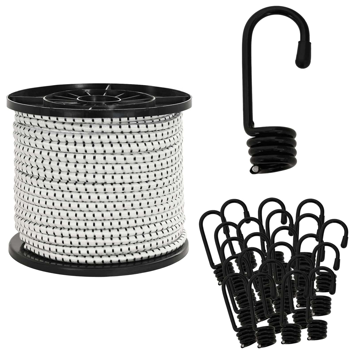 Bungee Koorden met Haken 10 mm 50 m Zwart en Wit PP en rubber is nu te koop bij PeponiXL, paradijselijk wonen!