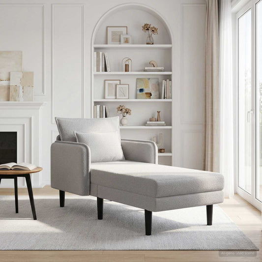 Grote chaise longue Lichtgrijs Bouclé is nu te koop bij PeponiXL, paradijselijk wonen!