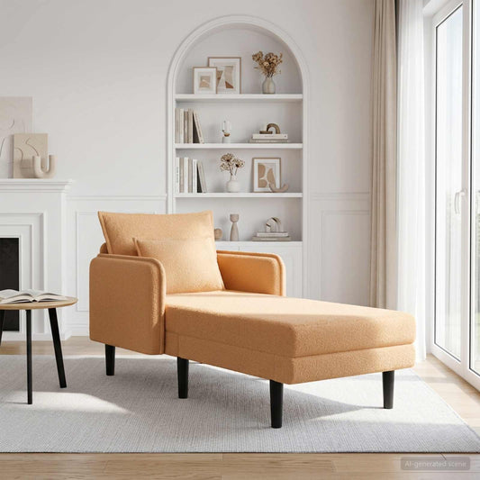 Grote chaise longue Beige Bouclé is nu te koop bij PeponiXL, paradijselijk wonen!