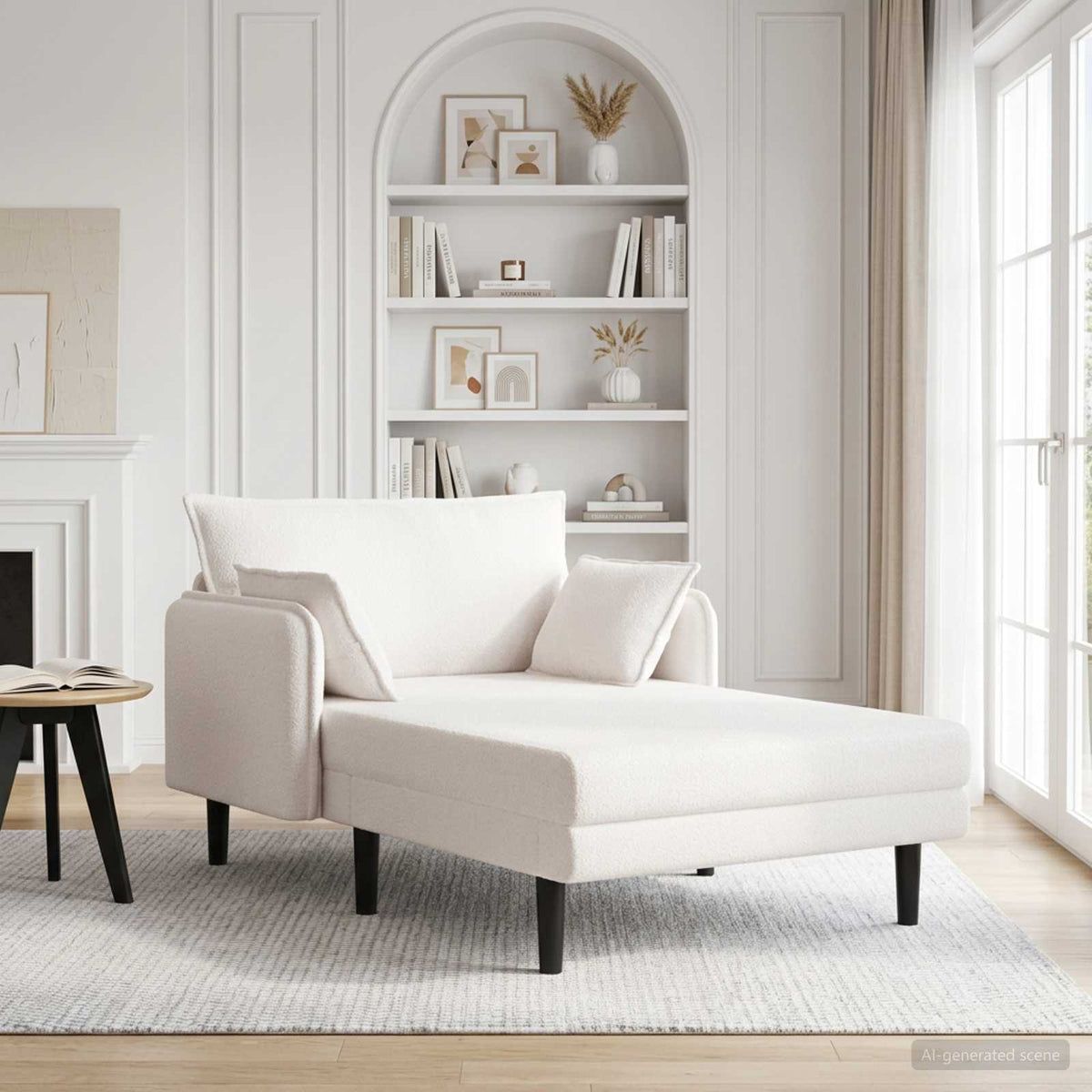 Grote chaise longue Crèmekleurig Bouclé is nu te koop bij PeponiXL, paradijselijk wonen!
