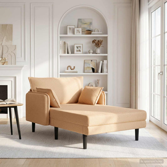Grote chaise longue Beige Bouclé is nu te koop bij PeponiXL, paradijselijk wonen!