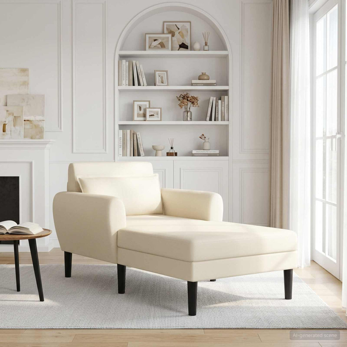 Chaise longue Crèmekleurig Grof geweven fluweel is nu te koop bij PeponiXL, paradijselijk wonen!