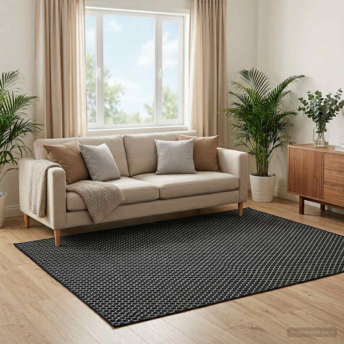 Vloerkleed ORIZ Zwart maaspatroon 200 x 280 cm 100% polyester is nu te koop bij PeponiXL, paradijselijk wonen!