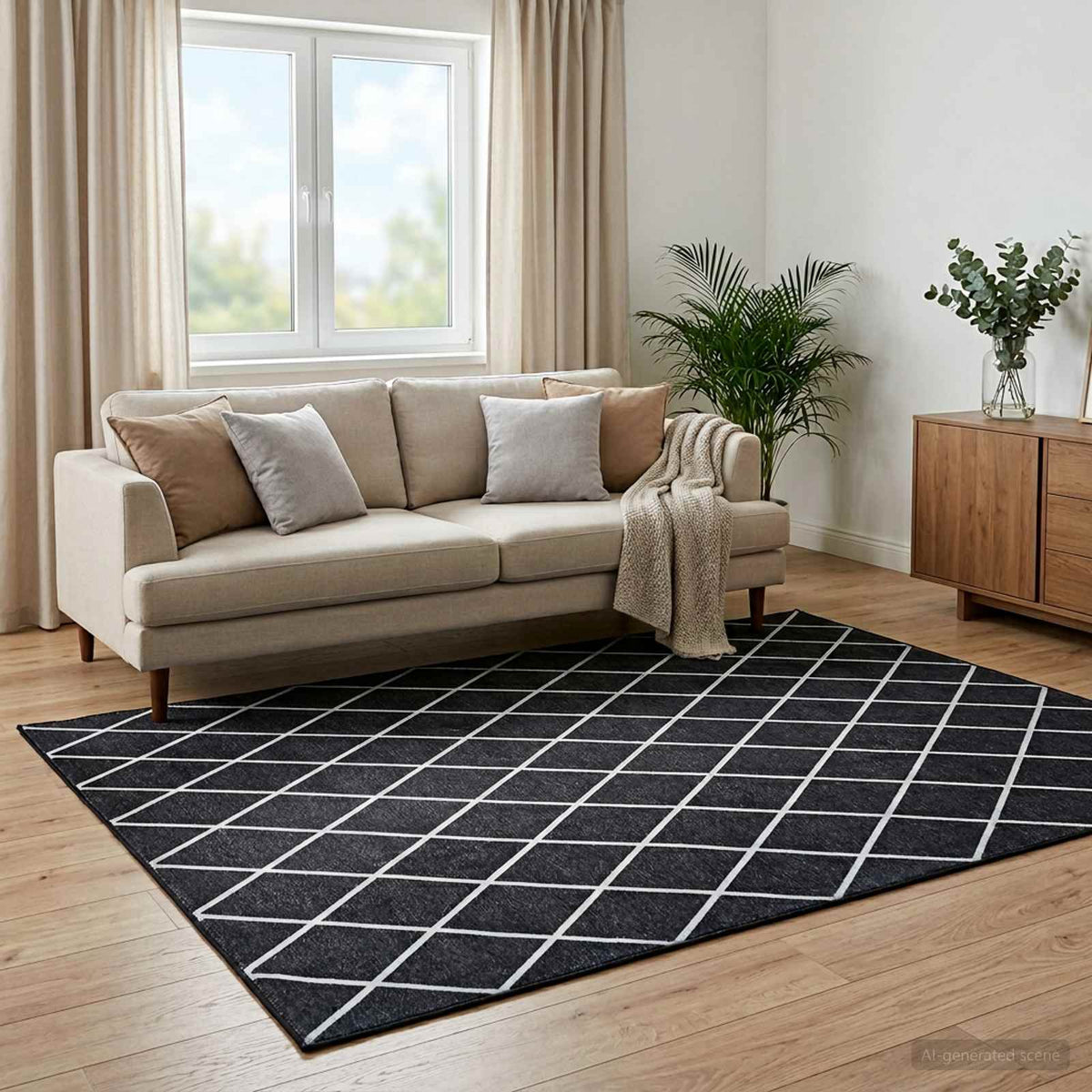 Vloerkleed ORIZ Zwart diamantpatroon 140 x 200 cm is nu te koop bij PeponiXL, paradijselijk wonen!