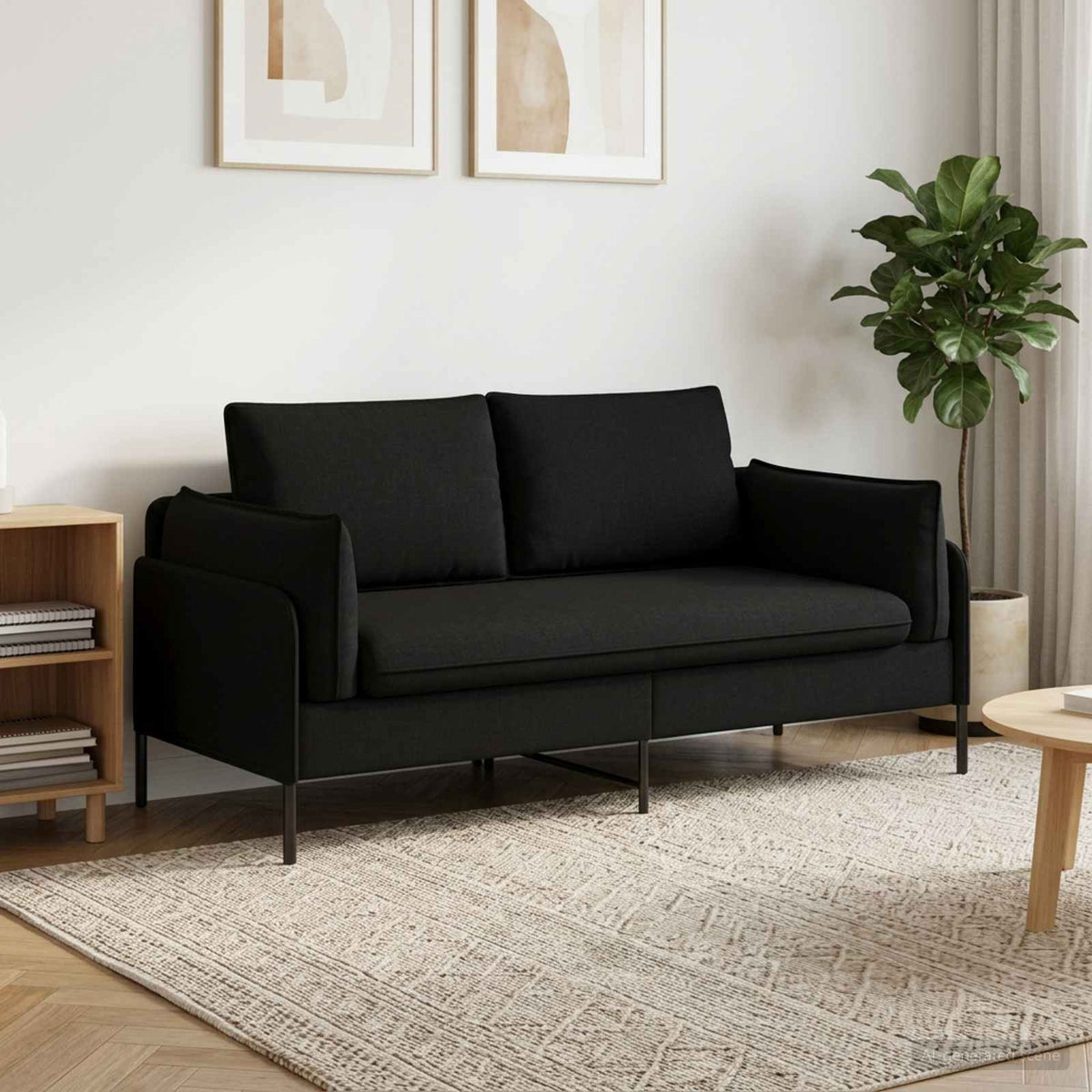 2-Zits Sofa Zwart 188 x 81 x 89 cm Stof is nu te koop bij PeponiXL, paradijselijk wonen!