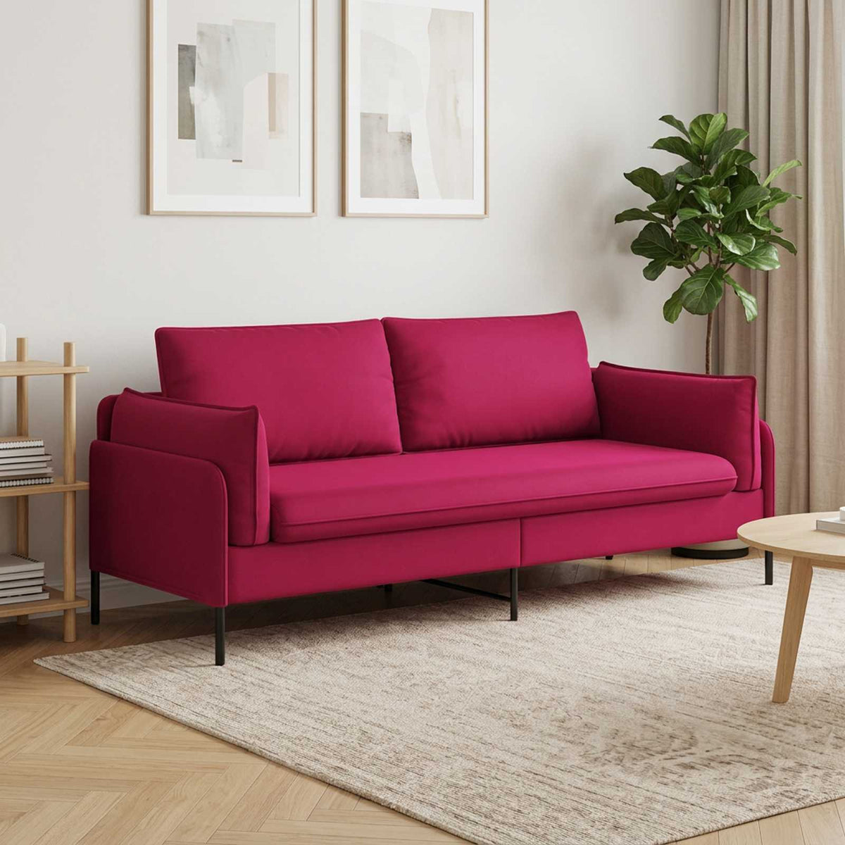 3-Zits Bank 3-zits Wijnrood 222 x 81 x 89 cm fluweel is nu te koop bij PeponiXL, paradijselijk wonen!