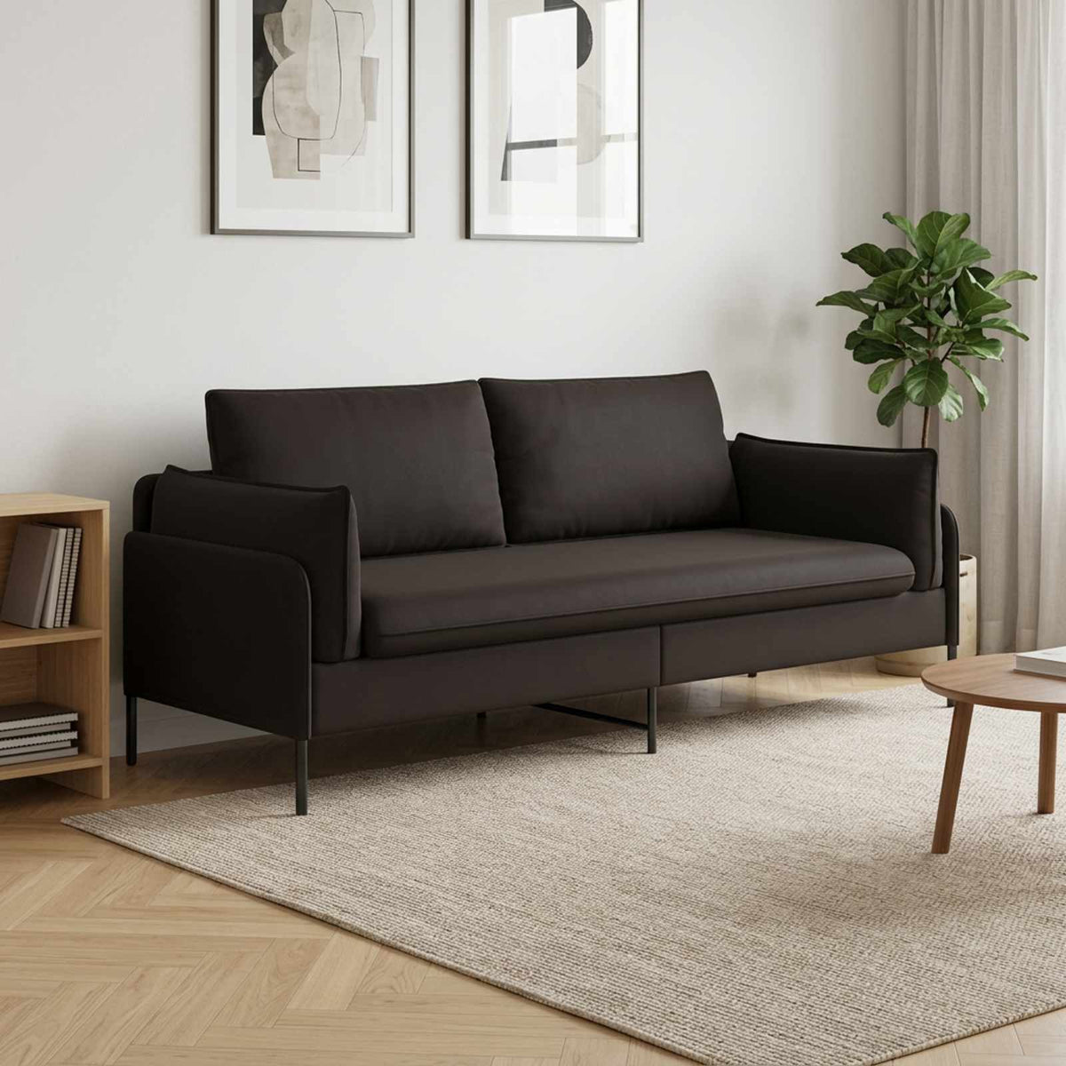 vidaXL 3-Zits Bank Zwart 222 x 81 x 89 cm fluweel