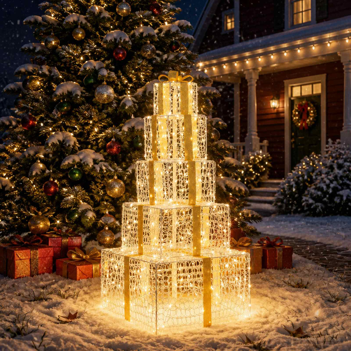 Kerst led-cadeaudozen stapel 250 LED's Warmwit 56 x 56 x 120 cm is nu te koop bij PeponiXL, paradijselijk wonen!