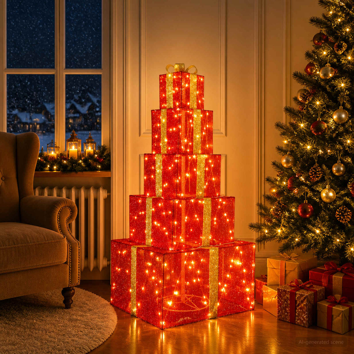 Kerst led-cadeaudozen stapel 250 LED's Warmwit 56 x 56 x 120 cm is nu te koop bij PeponiXL, paradijselijk wonen!