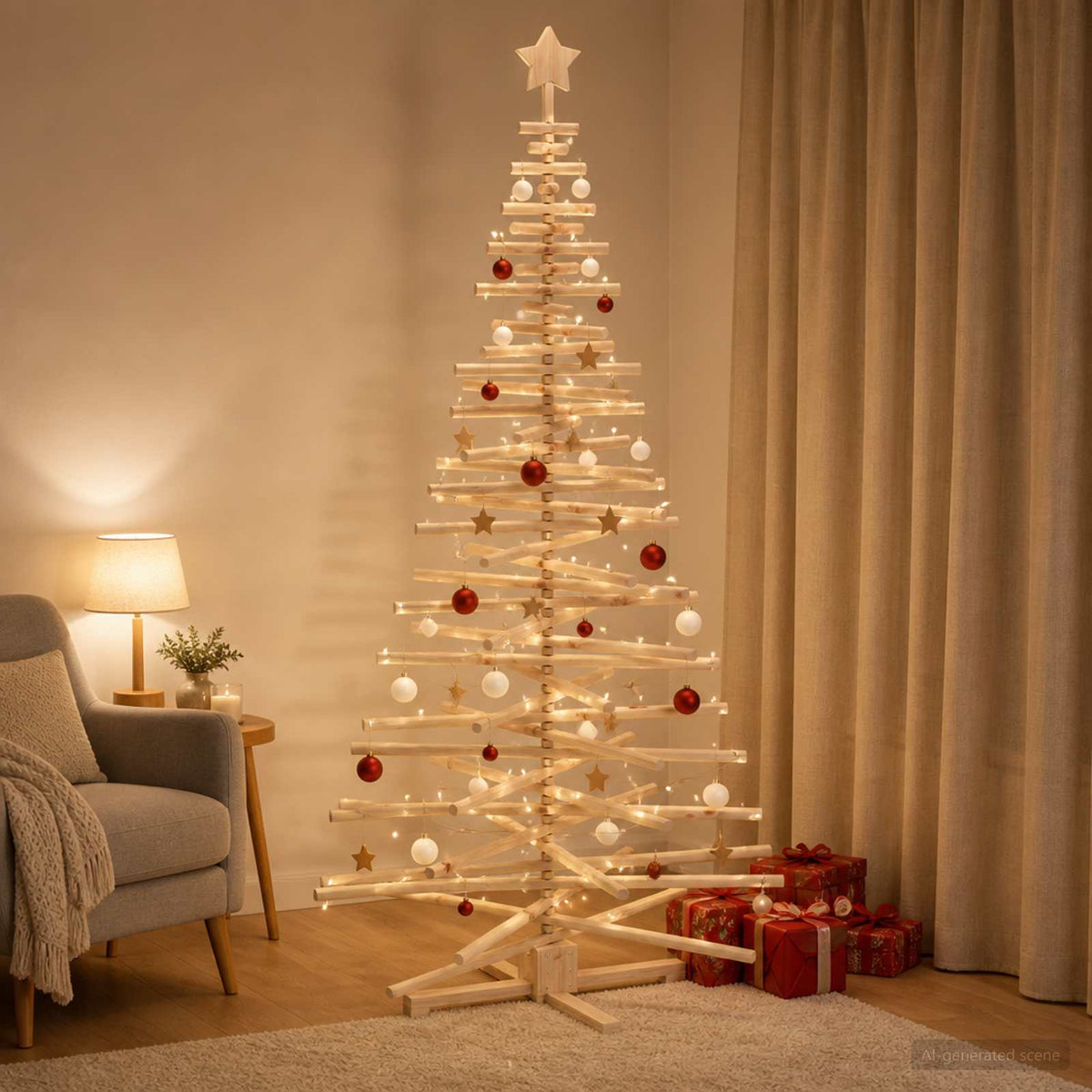 Houten kerstboom KOTKA 210 cm Massief grenenhout Natuurlijk is nu te koop bij PeponiXL, paradijselijk wonen!