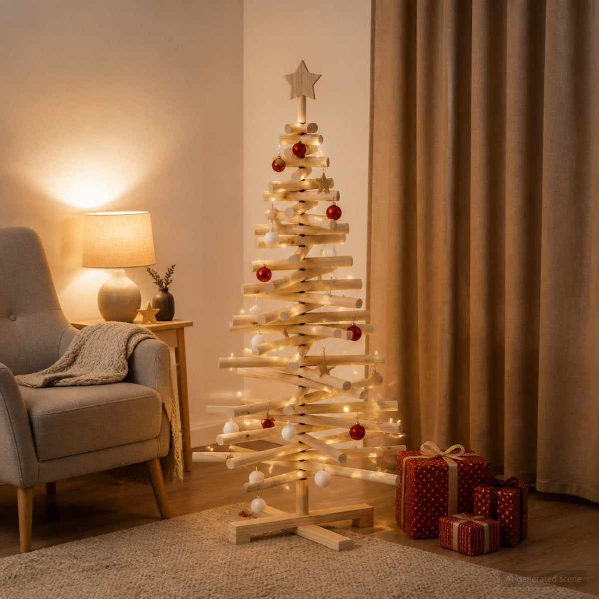 Houten kerstboom KOTKA 120 cm Massief grenenhout Natuurlijk is nu te koop bij PeponiXL, paradijselijk wonen!