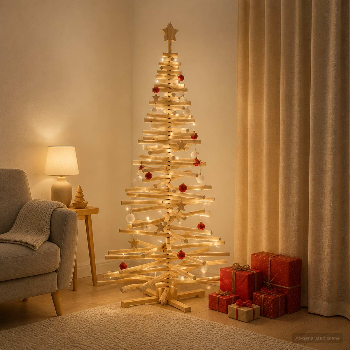vidaXL Houten kerstboom KOTKA 180 cm Massief grenenhout Natuurlijk