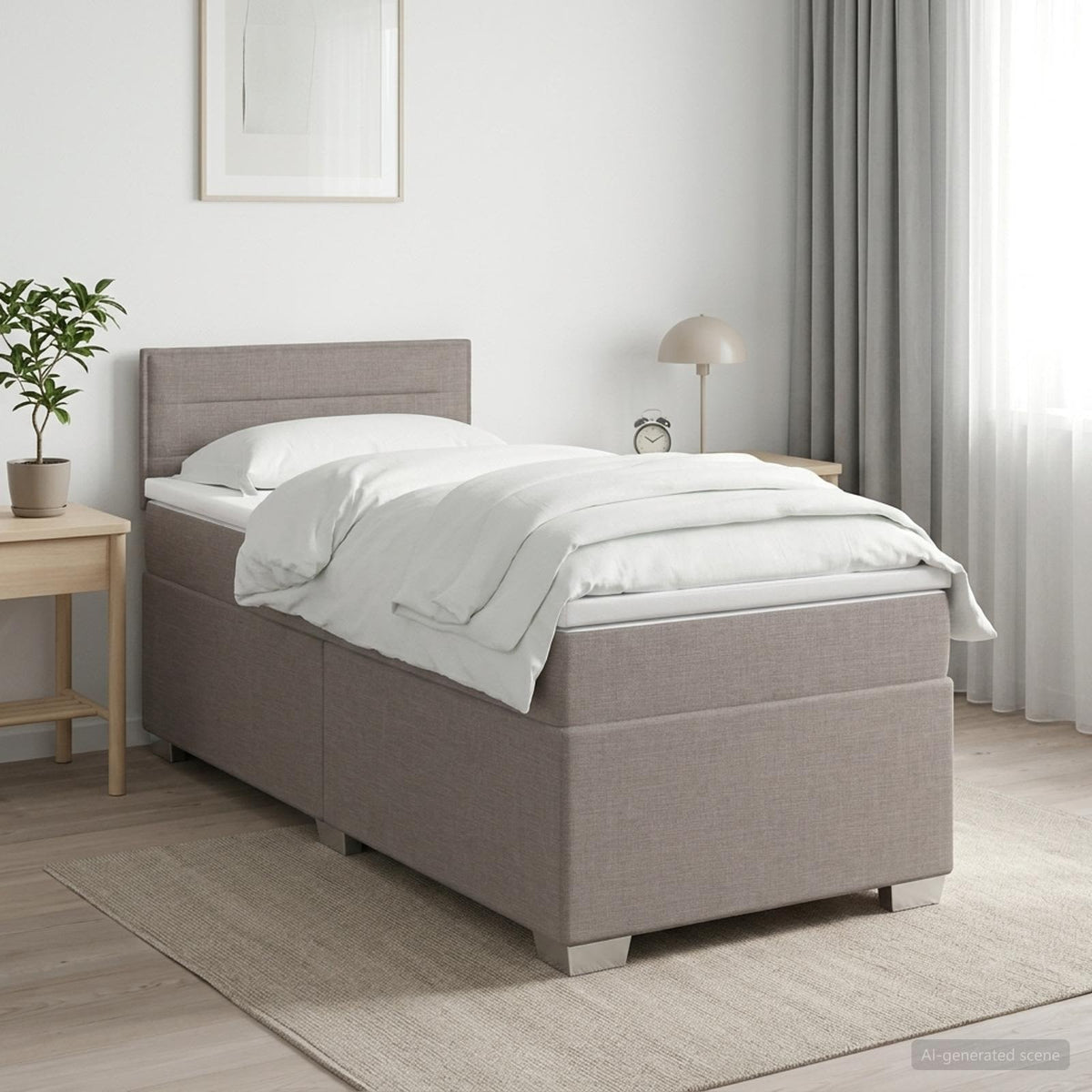 Boxspringbed met matras met hoofdeinde Taupe 100 x 200 cm Stof is nu te koop bij PeponiXL, paradijselijk wonen!