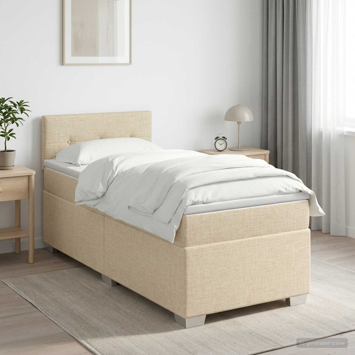 Boxspringbed met matras Crèmekleurig 80 x 200 cm Stof is nu te koop bij PeponiXL, paradijselijk wonen!