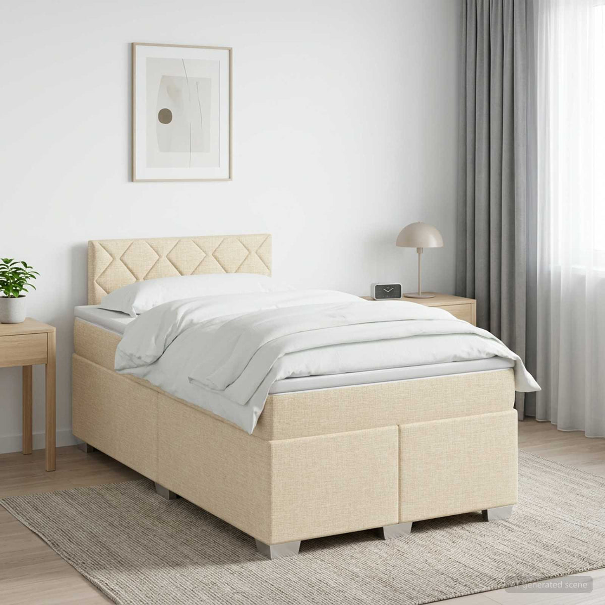 Boxspringbed met matras Crèmekleurig 120 x 200 cm Stof is nu te koop bij PeponiXL, paradijselijk wonen!
