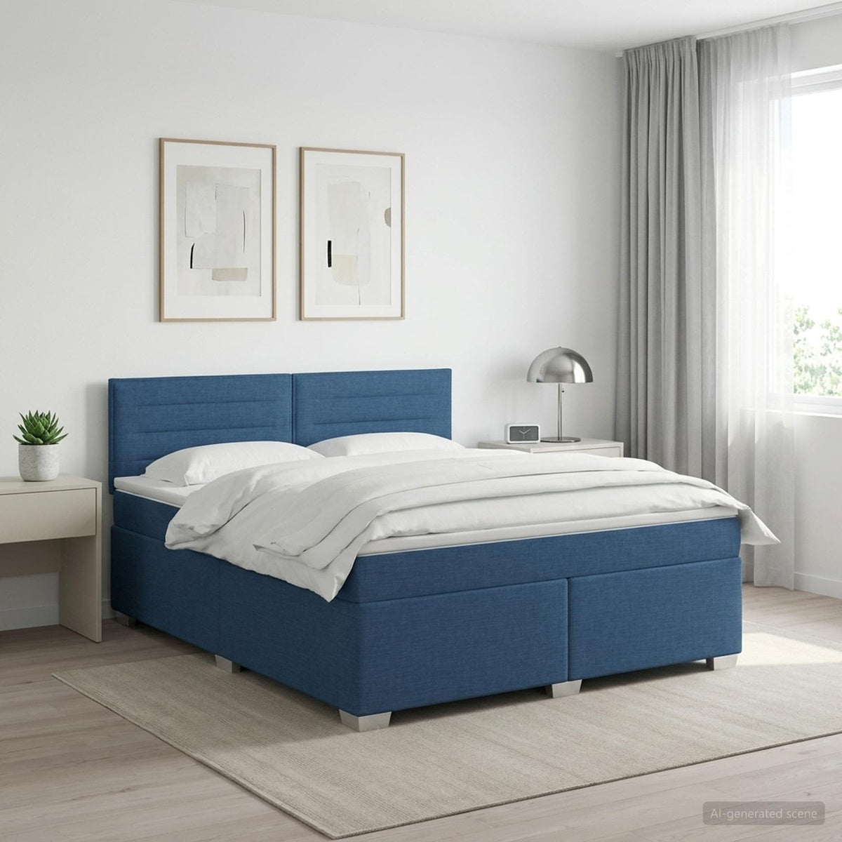 Boxspringbed met matras met hoofdeinde Blauw 160 x 200 cm Stof is nu te koop bij PeponiXL, paradijselijk wonen!