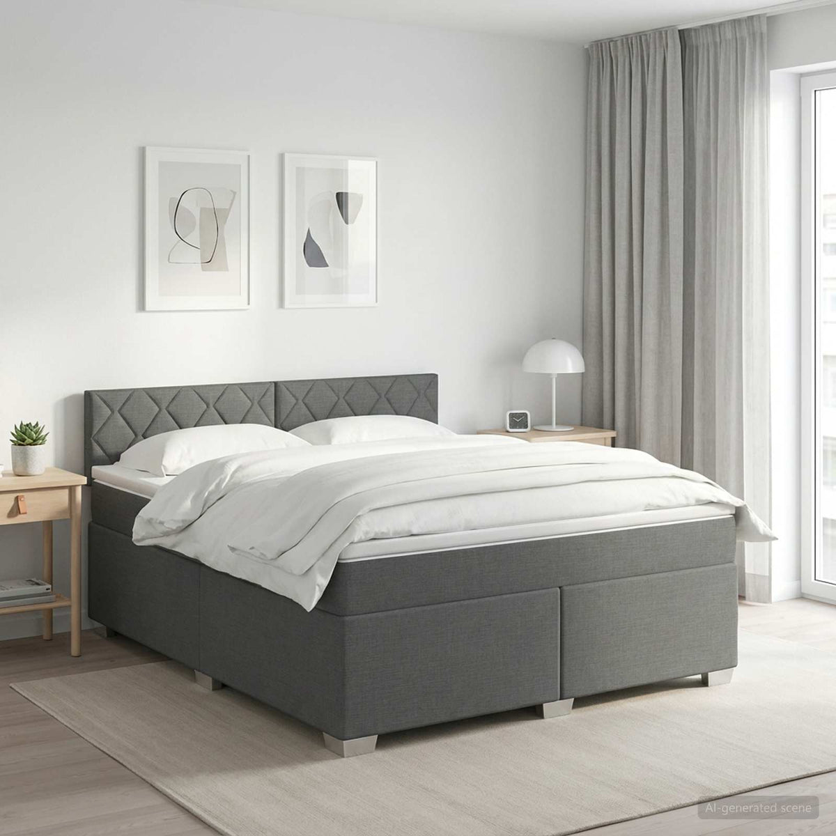 Boxspringbed met matras Donkergrijs 140 x 190 cm Stof is nu te koop bij PeponiXL, paradijselijk wonen!