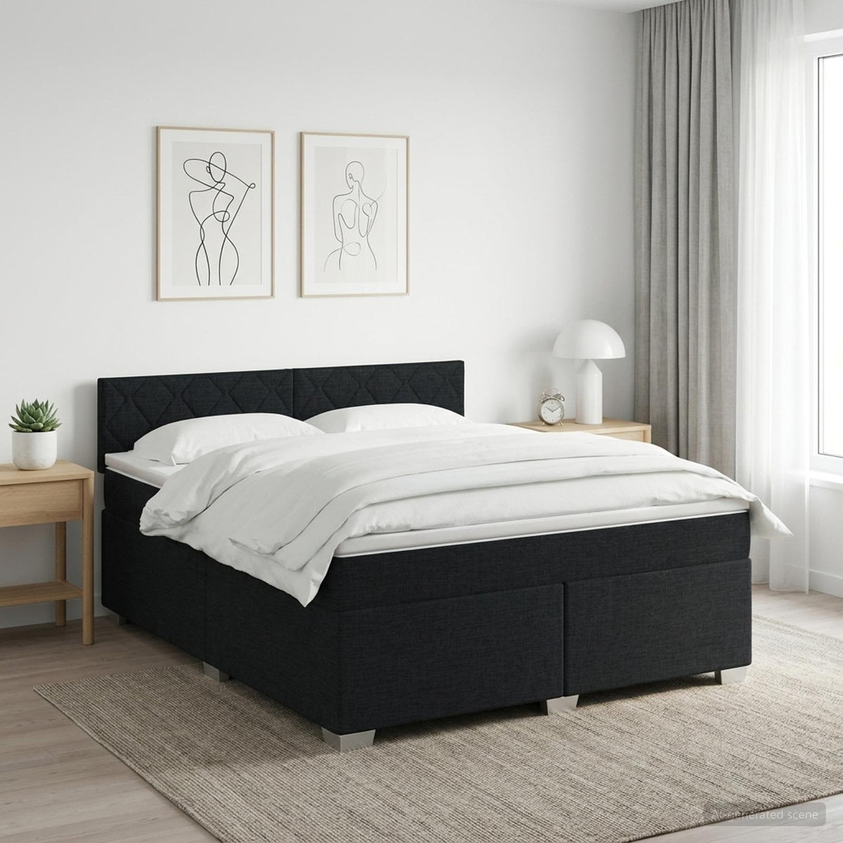 Boxspringbed met matras met hoofdeinde Zwart 160 x 200 cm Stof is nu te koop bij PeponiXL, paradijselijk wonen!