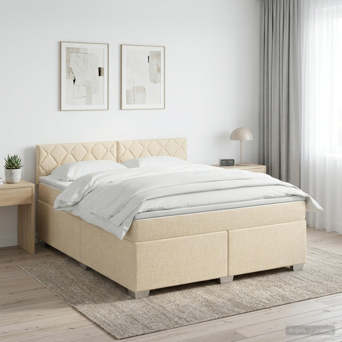 Boxspringbed met matras Crèmekleurig 160 x 200 cm Stof is nu te koop bij PeponiXL, paradijselijk wonen!