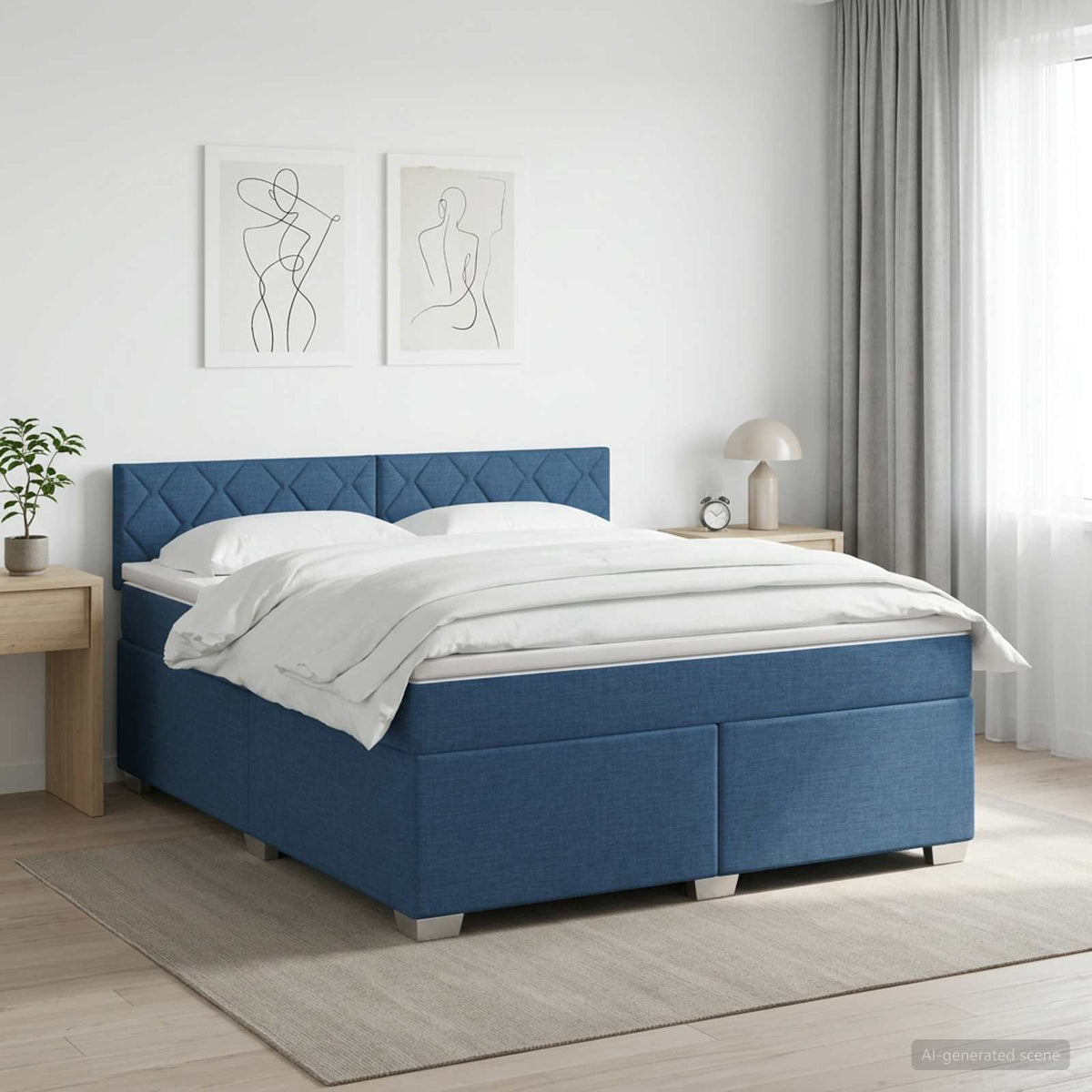 Boxspringbed met matras met hoofdeinde Blauw 180 x 200 cm Stof is nu te koop bij PeponiXL, paradijselijk wonen!