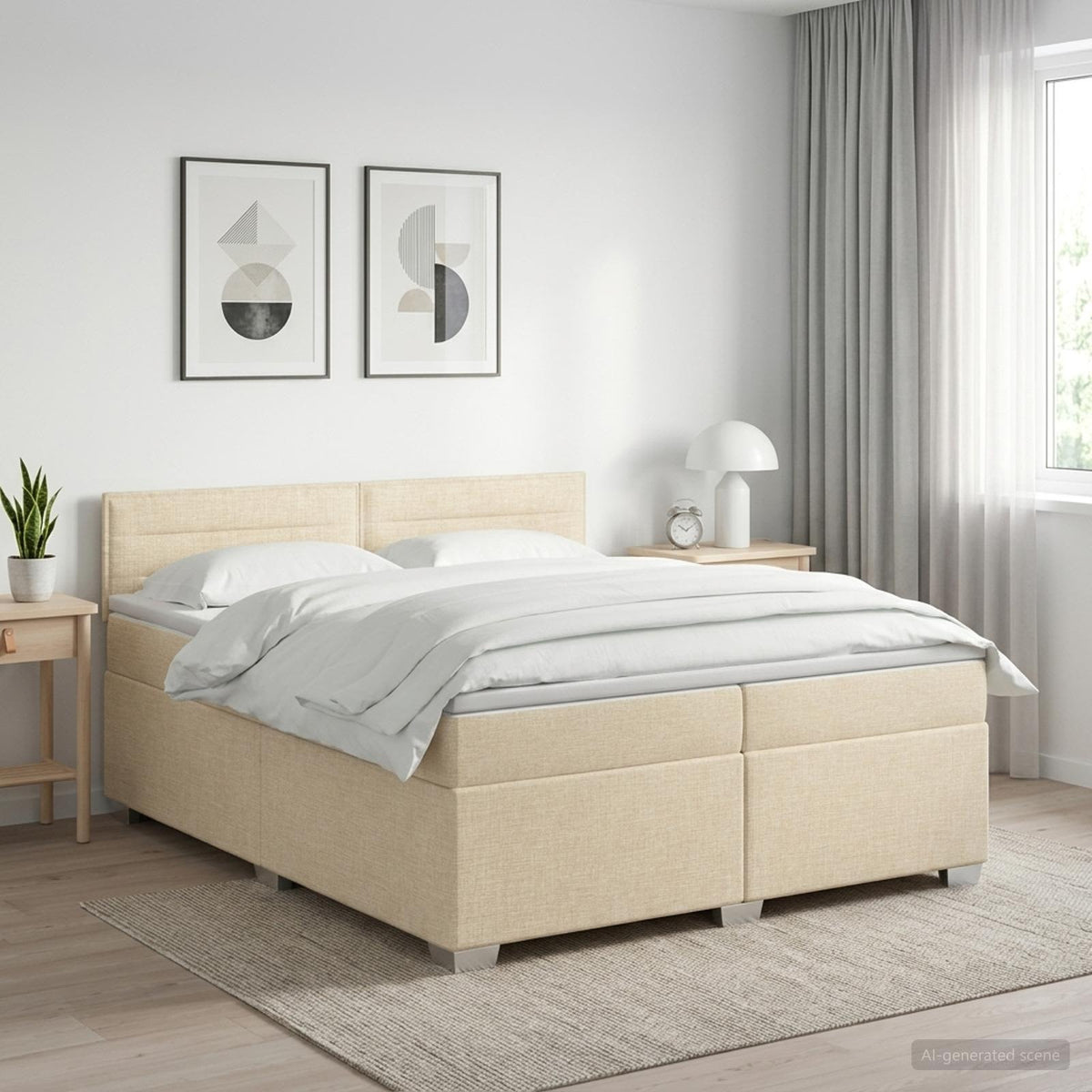 Boxspringbed met matras Crèmekleurig 200 x 200 cm Stof is nu te koop bij PeponiXL, paradijselijk wonen!