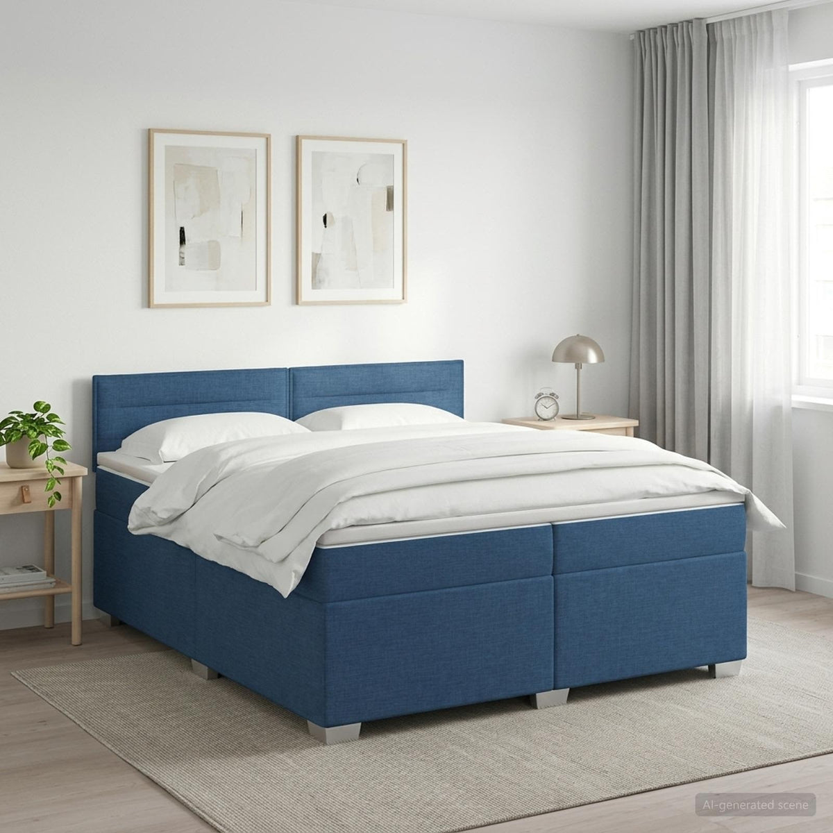 Boxspringbed met matras met hoofdeinde Blauw 200 x 200 cm Stof is nu te koop bij PeponiXL, paradijselijk wonen!