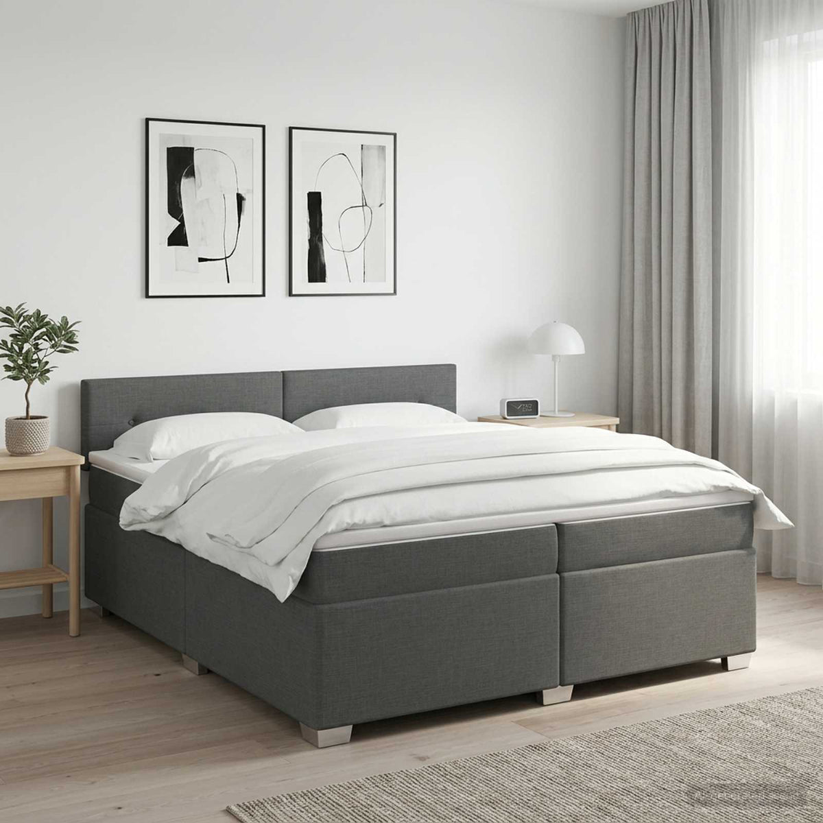 Boxspringbed met matras Donkergrijs 200 x 200 cm Stof is nu te koop bij PeponiXL, paradijselijk wonen!