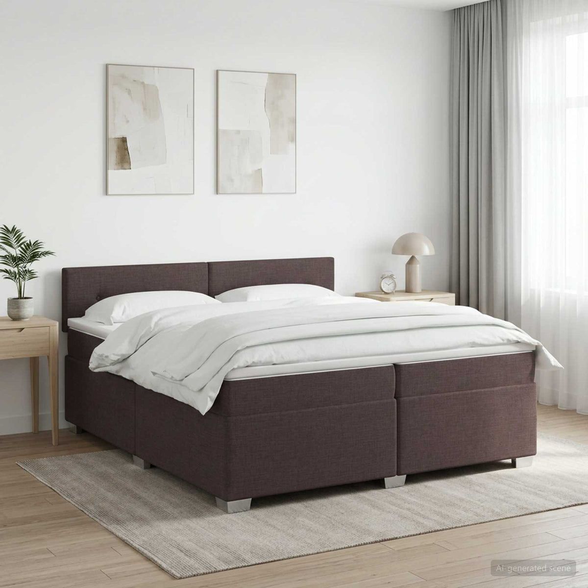 Boxspringbed met matras Donkerbruin 200 x 200 cm Stof is nu te koop bij PeponiXL, paradijselijk wonen!