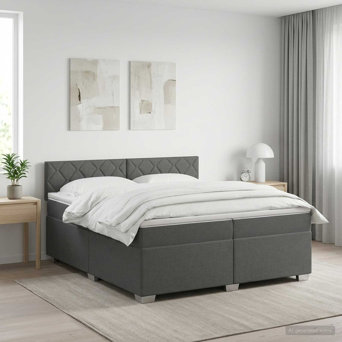 Boxspringbed met matras Donkergrijs 200 x 200 cm Stof is nu te koop bij PeponiXL, paradijselijk wonen!