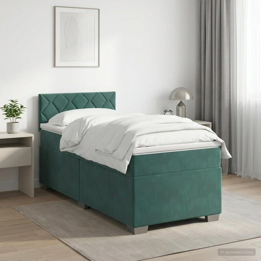 Boxspringbed met matras Donkergroen 100 x 200 cm Fluweel is nu te koop bij PeponiXL, paradijselijk wonen!