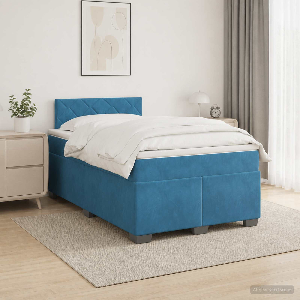 Boxspringbed met matras Blauw 120 x 190 cm Fluweel is nu te koop bij PeponiXL, paradijselijk wonen!