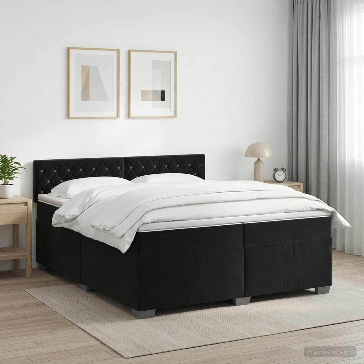 Boxspringbed met matras Zwart 200 x 200 cm Fluweel is nu te koop bij PeponiXL, paradijselijk wonen!