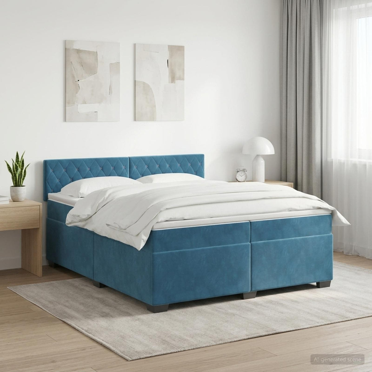 Boxspringbed met matras Donkerblauw 200 x 200 cm Fluweel is nu te koop bij PeponiXL, paradijselijk wonen!