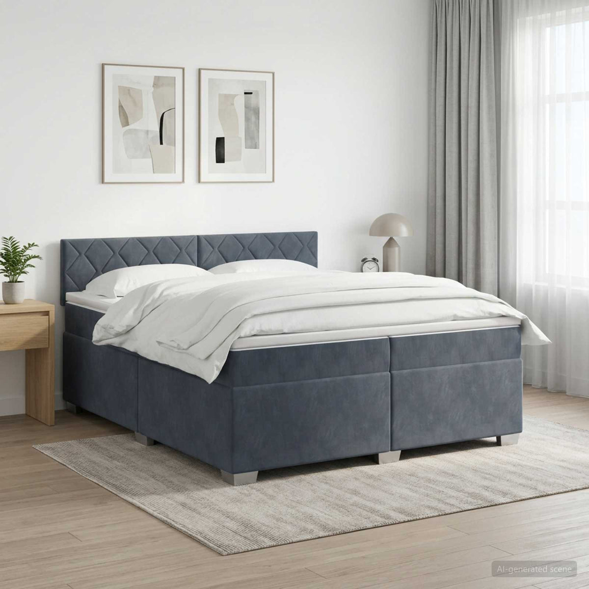 Boxspringbed met matras Donkergrijs 200 x 200 cm Fluweel is nu te koop bij PeponiXL, paradijselijk wonen!