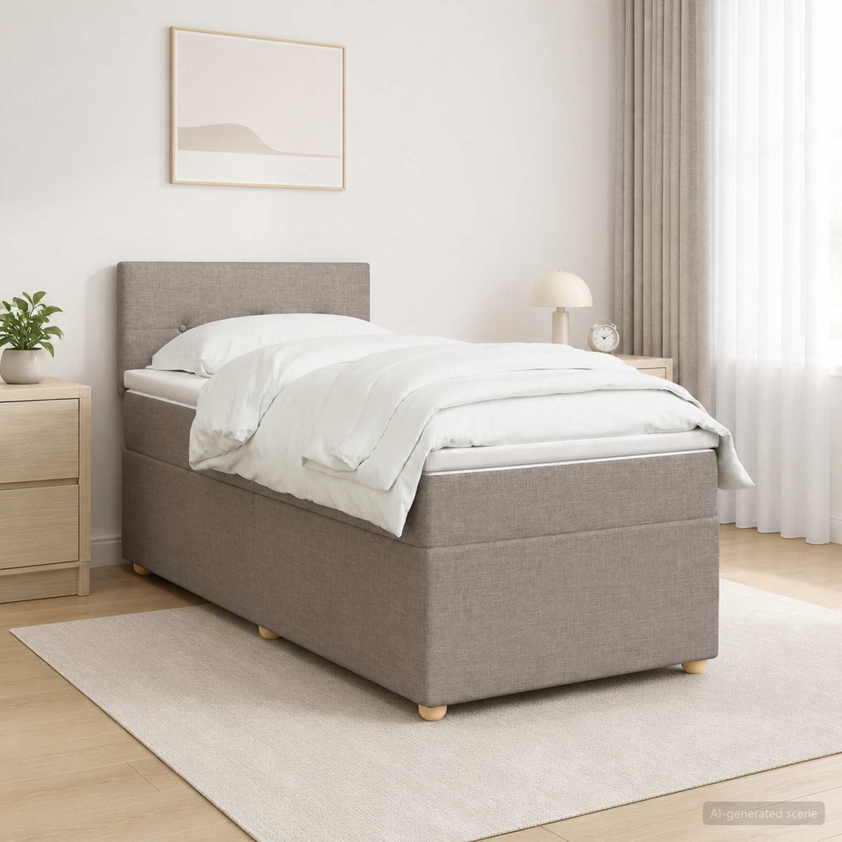 Boxspringbed met matras met hoofdeinde Taupe 90 x 190 cm Stof is nu te koop bij PeponiXL, paradijselijk wonen!