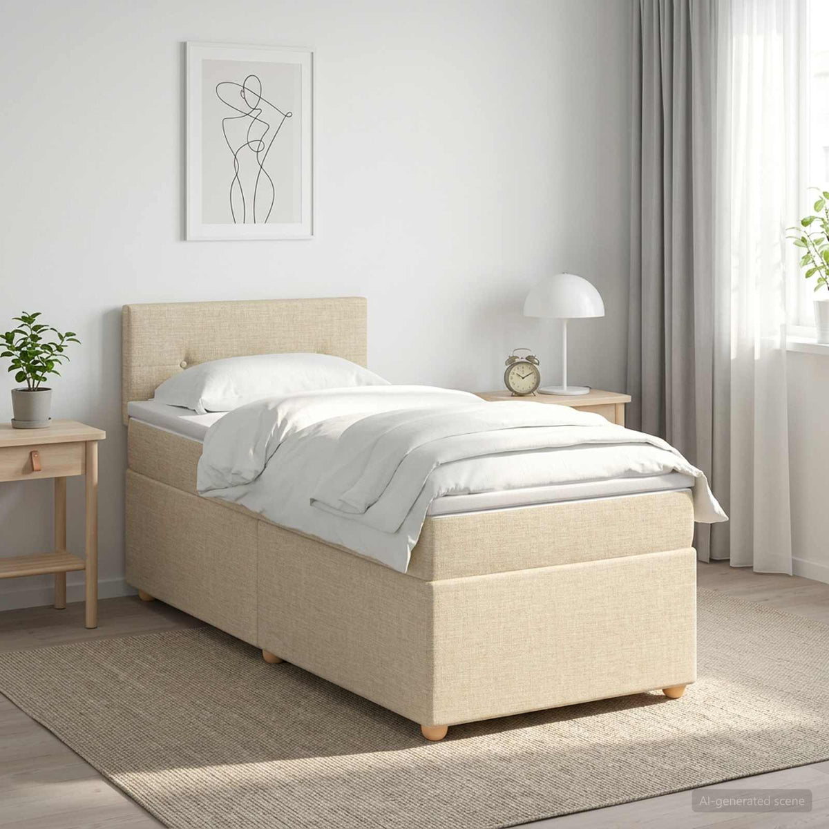 Boxspringbed met matras Crèmekleurig 80 x 200 cm Stof is nu te koop bij PeponiXL, paradijselijk wonen!