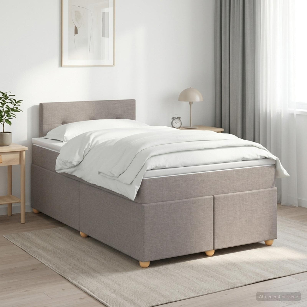 vidaXL Boxspringbed met matras met hoofdeinde Taupe 120 x 200 cm Stof