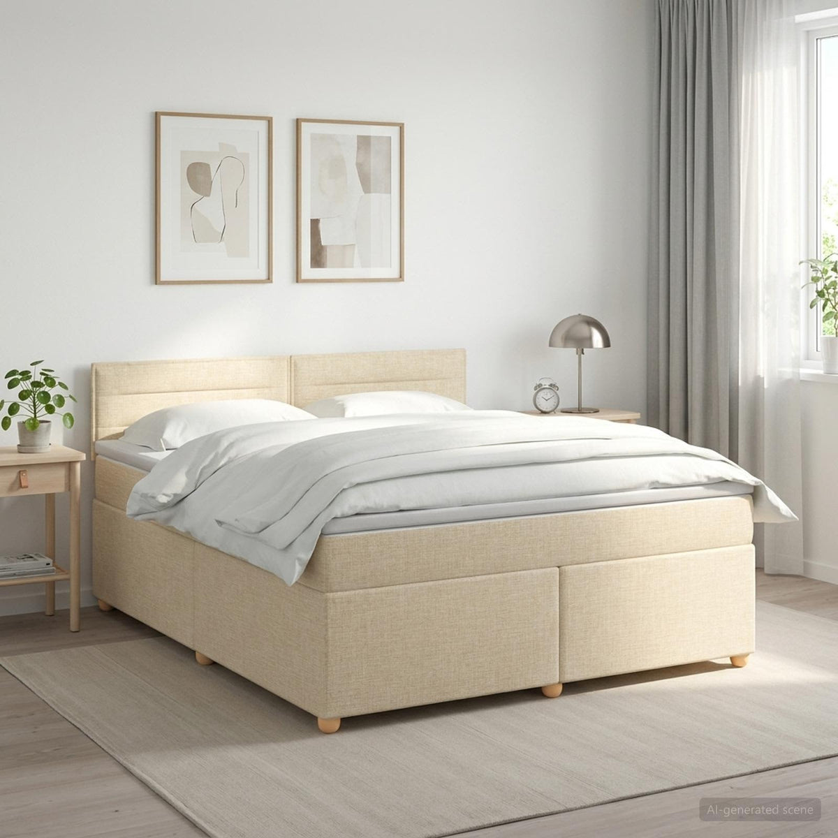Boxspringbed met matras Crèmekleurig 160 x 200 cm Stof is nu te koop bij PeponiXL, paradijselijk wonen!
