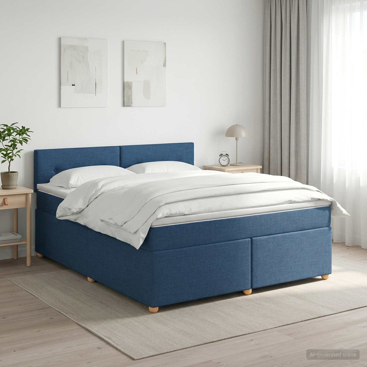Boxspringbed met matras met hoofdeinde Blauw 180 x 200 cm Stof is nu te koop bij PeponiXL, paradijselijk wonen!
