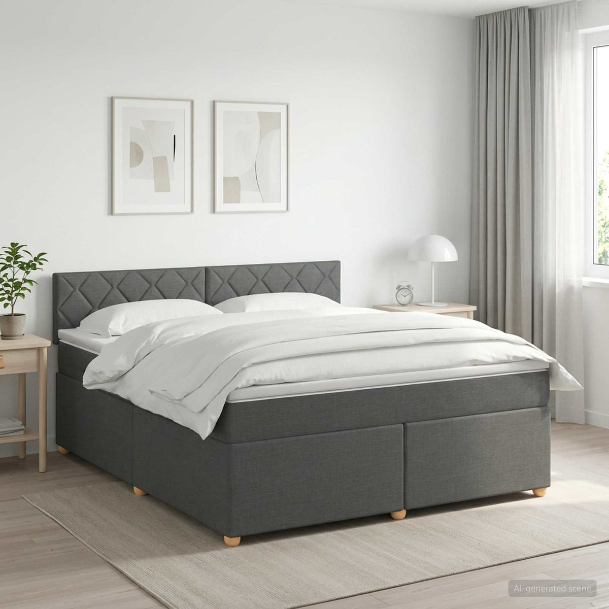 Boxspringbed met matras Donkergrijs 140 x 200 cm Stof is nu te koop bij PeponiXL, paradijselijk wonen!
